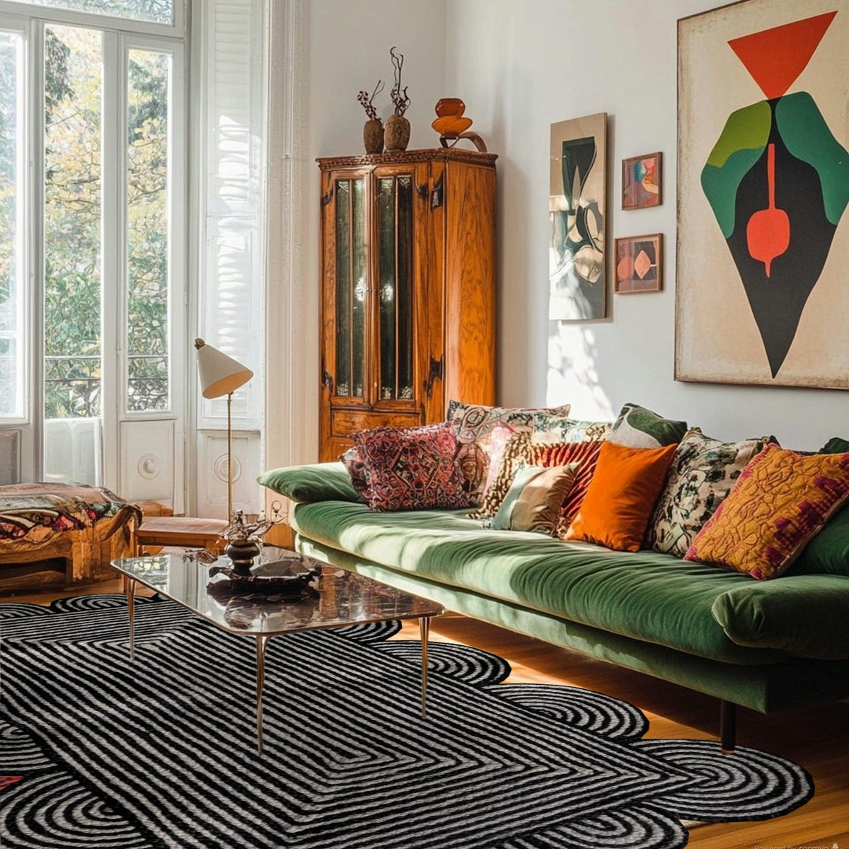 Black and White Scallop Jute Rug