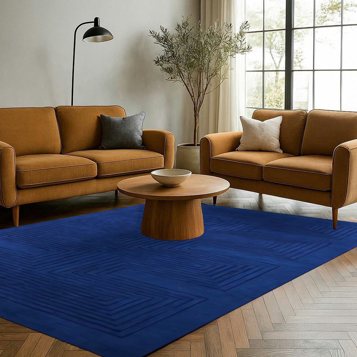 Blue Arctic Geo Modern Hand Tufted Wool Rug Runner 16 ft