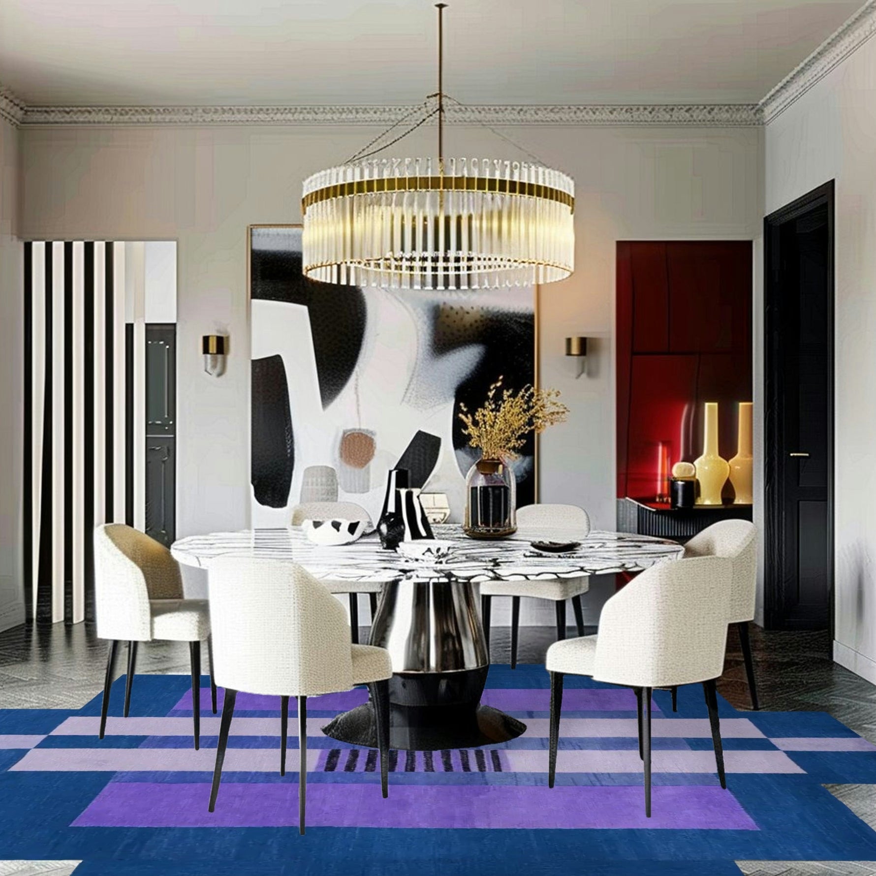 Blue Atzec Steps Hand Tufted Wool Rug