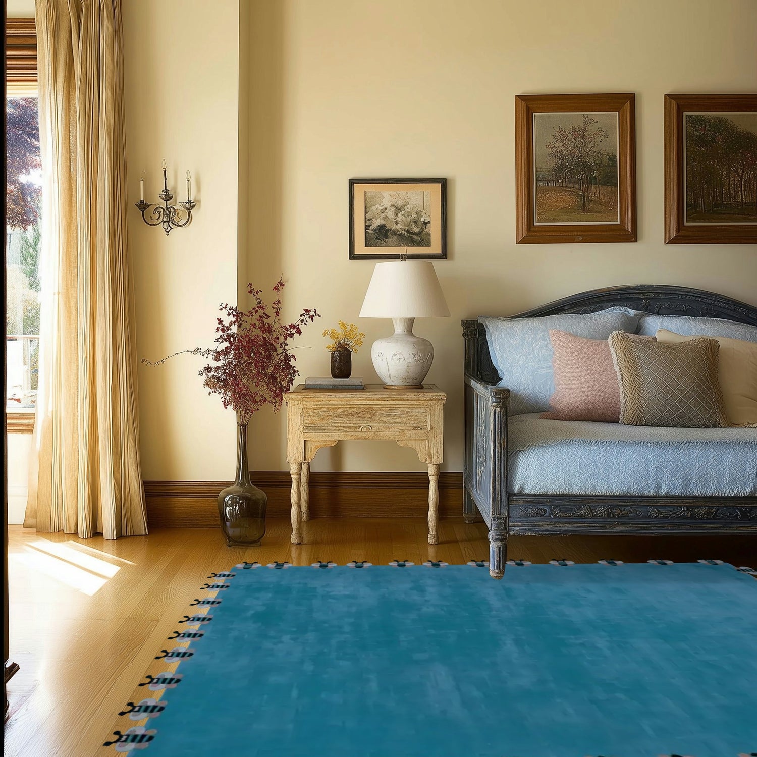 Blue Bees Love Hand Tufted Wool Rug