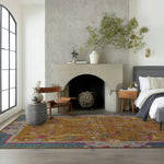 Blue Bordered Spring Floral in the Golden Sky Wool Hand Knotted Area Rug