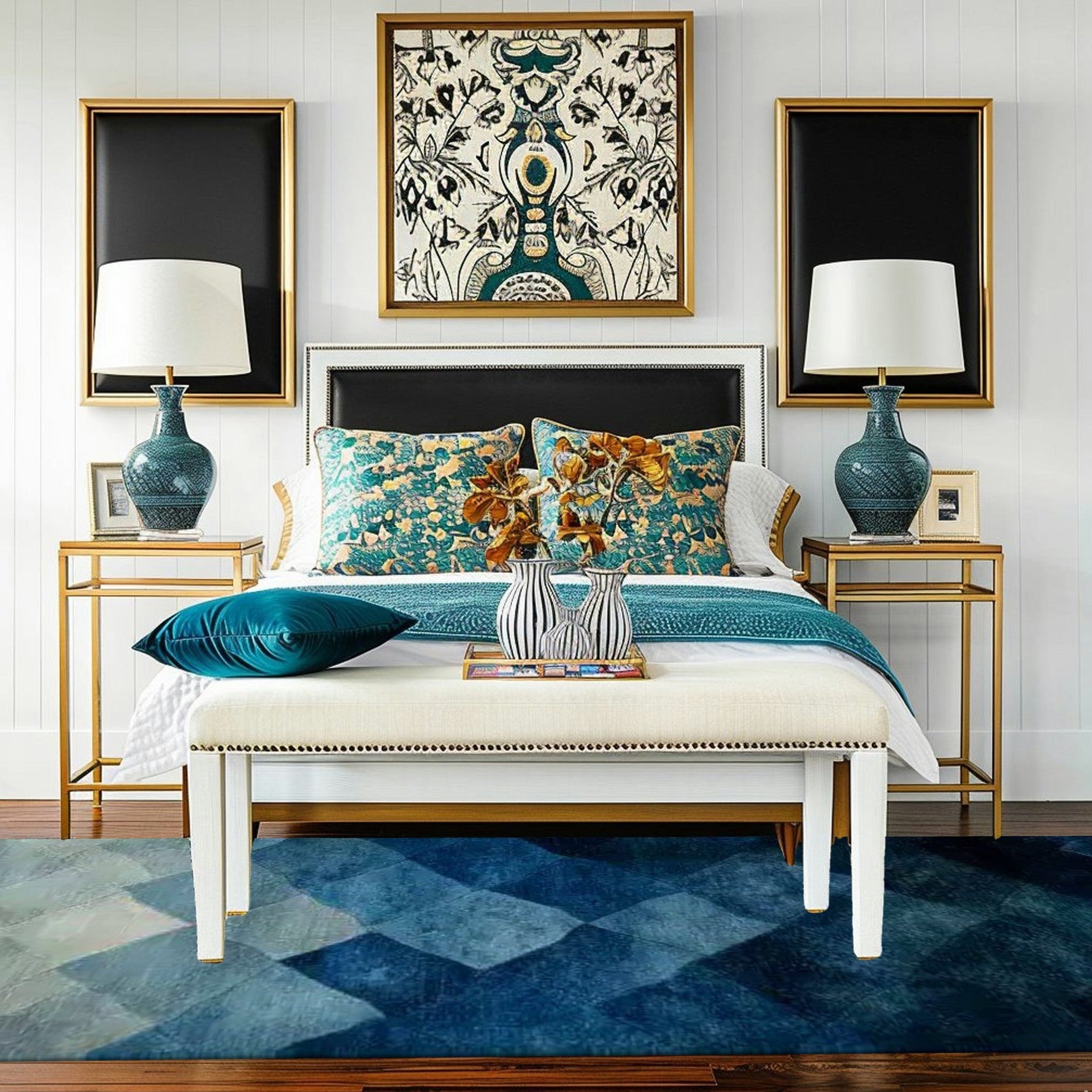 Blue Grids Cape Hand Tufted Wool Rug Runner