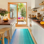 Blue and Green Ombre Stripe Hand Tufted Wool Rug