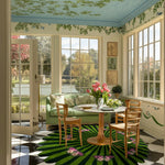 Butterflies over Flower Hand Tufted Wool Rug - Green