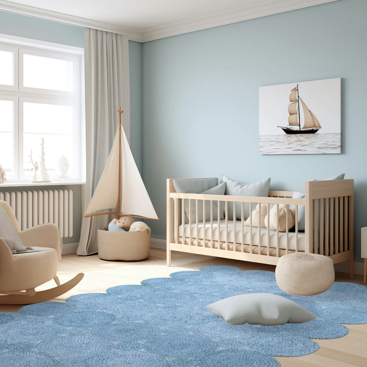 Circle of Life Braided Area Jute Rug - Blue