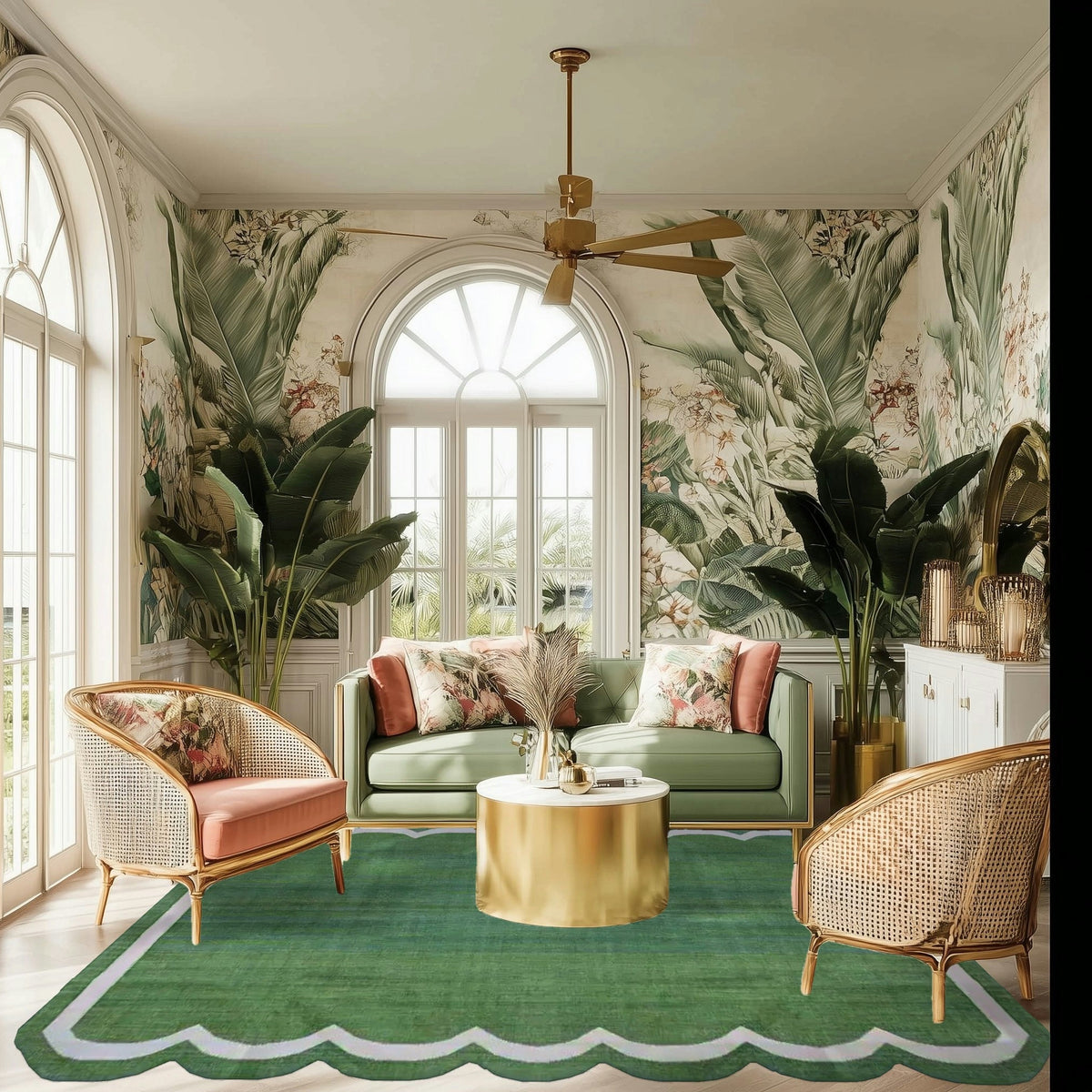 Classic Green Scallop Cotton Rug