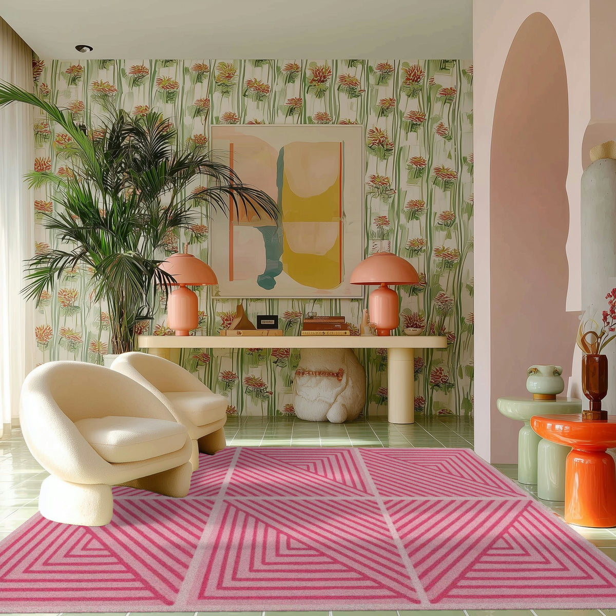 Contemporary Pink Geometric Hand Tufted Wool Rug