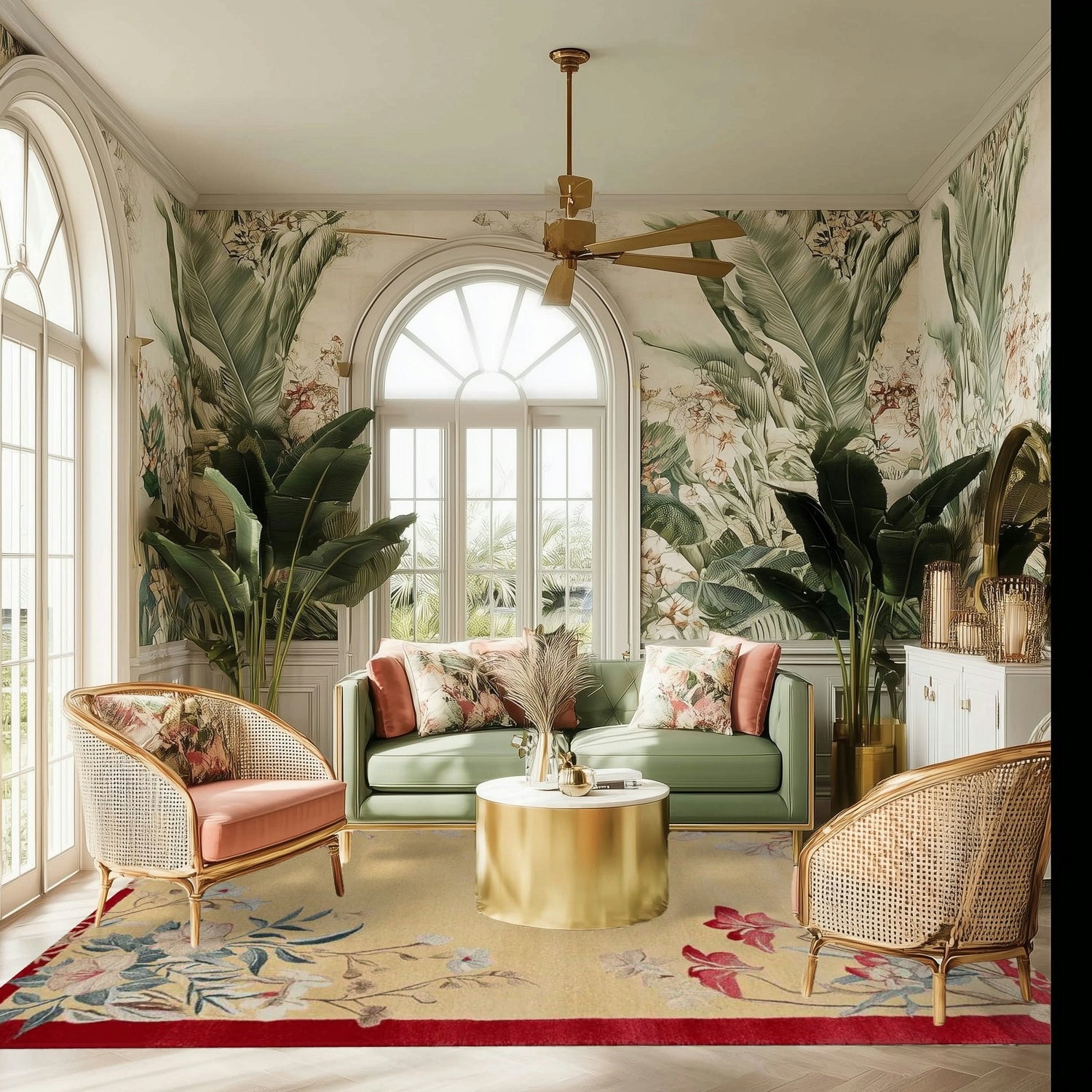 Crimson Bloom Scroll Hand Tufted Rug