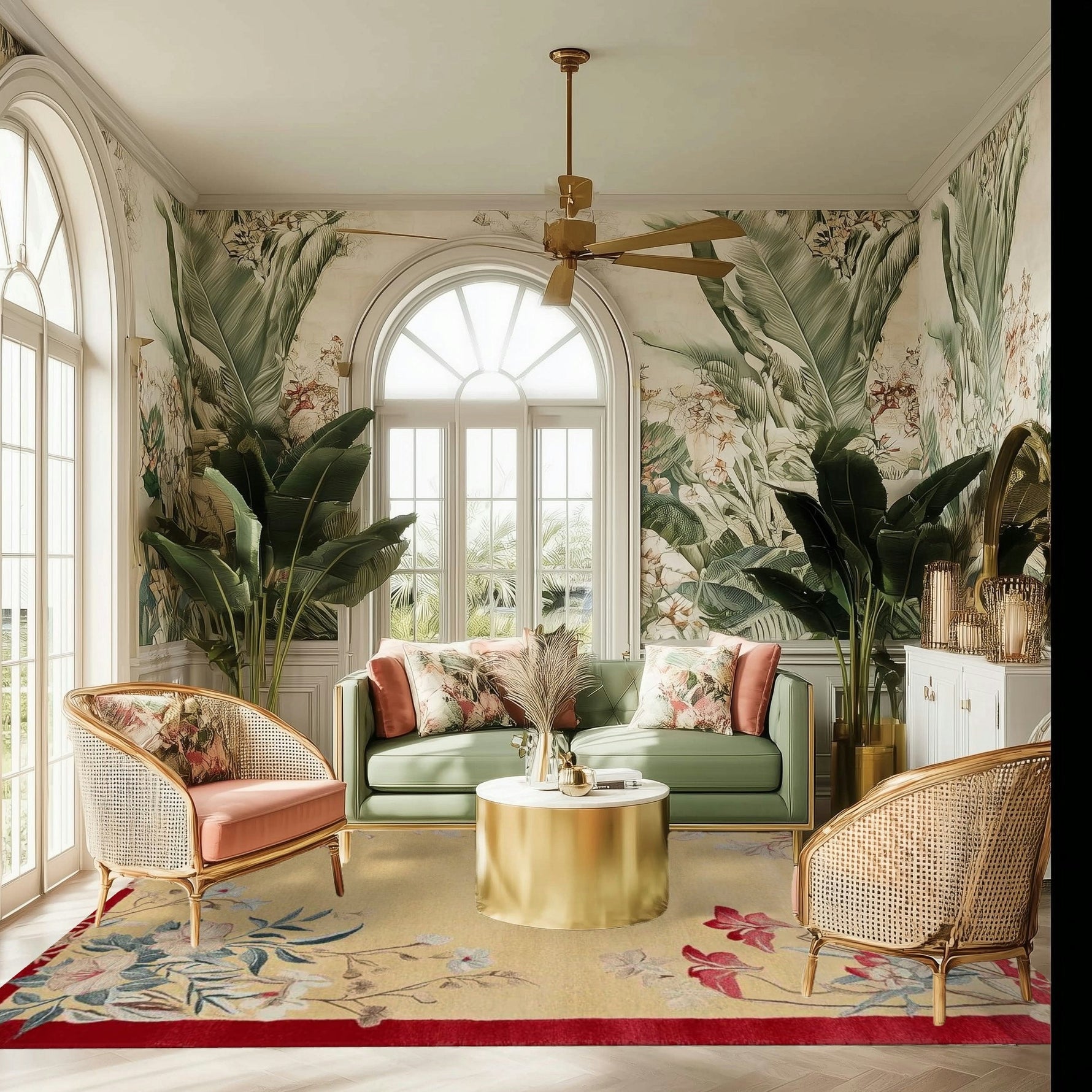 Crimson Bloom Scroll Hand Tufted Rug