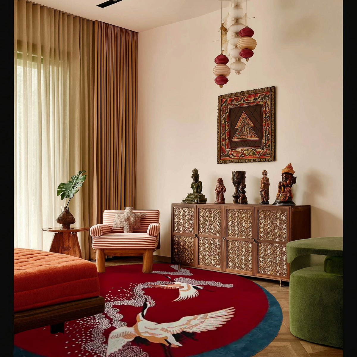 Crimson Flight Hand Tufted Round Rug