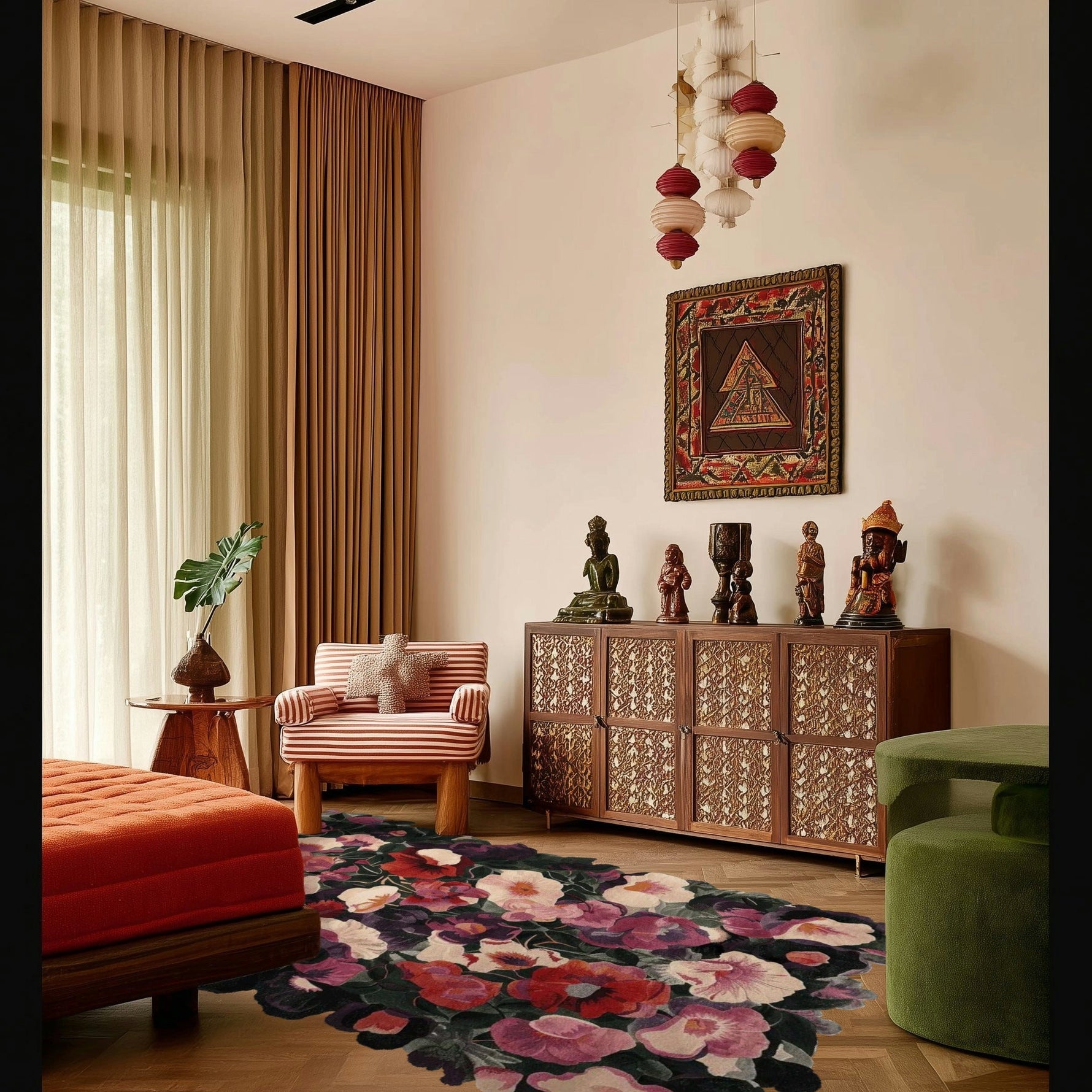 Crimson Flower Cascade Hand Tufted Rug