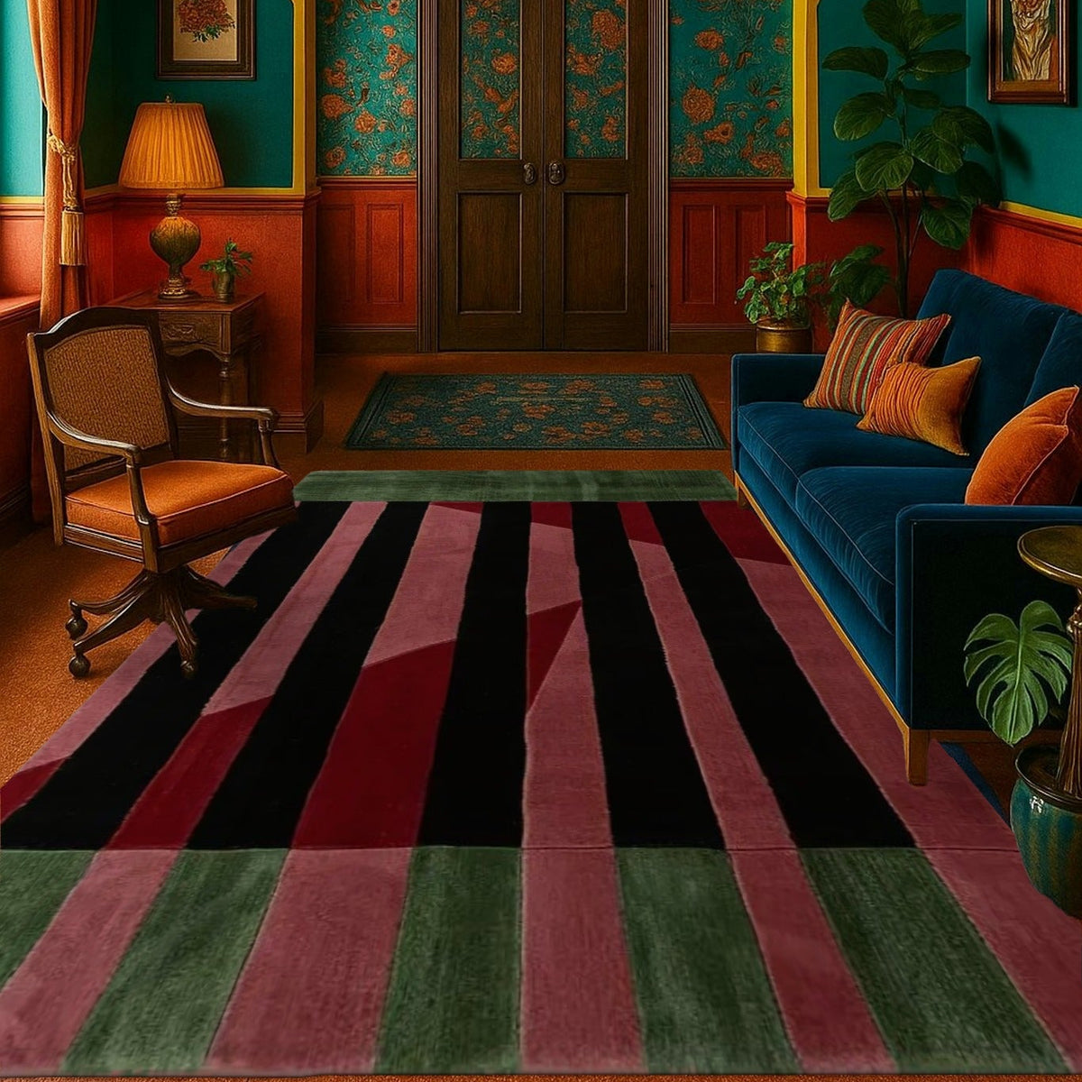 Crimson Shadow Columns Hand Tufted Rug