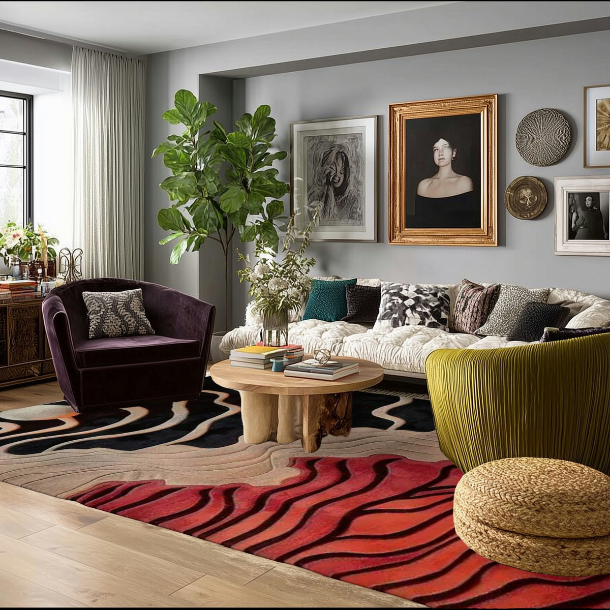 Curved Line Hand Tufted Rug 