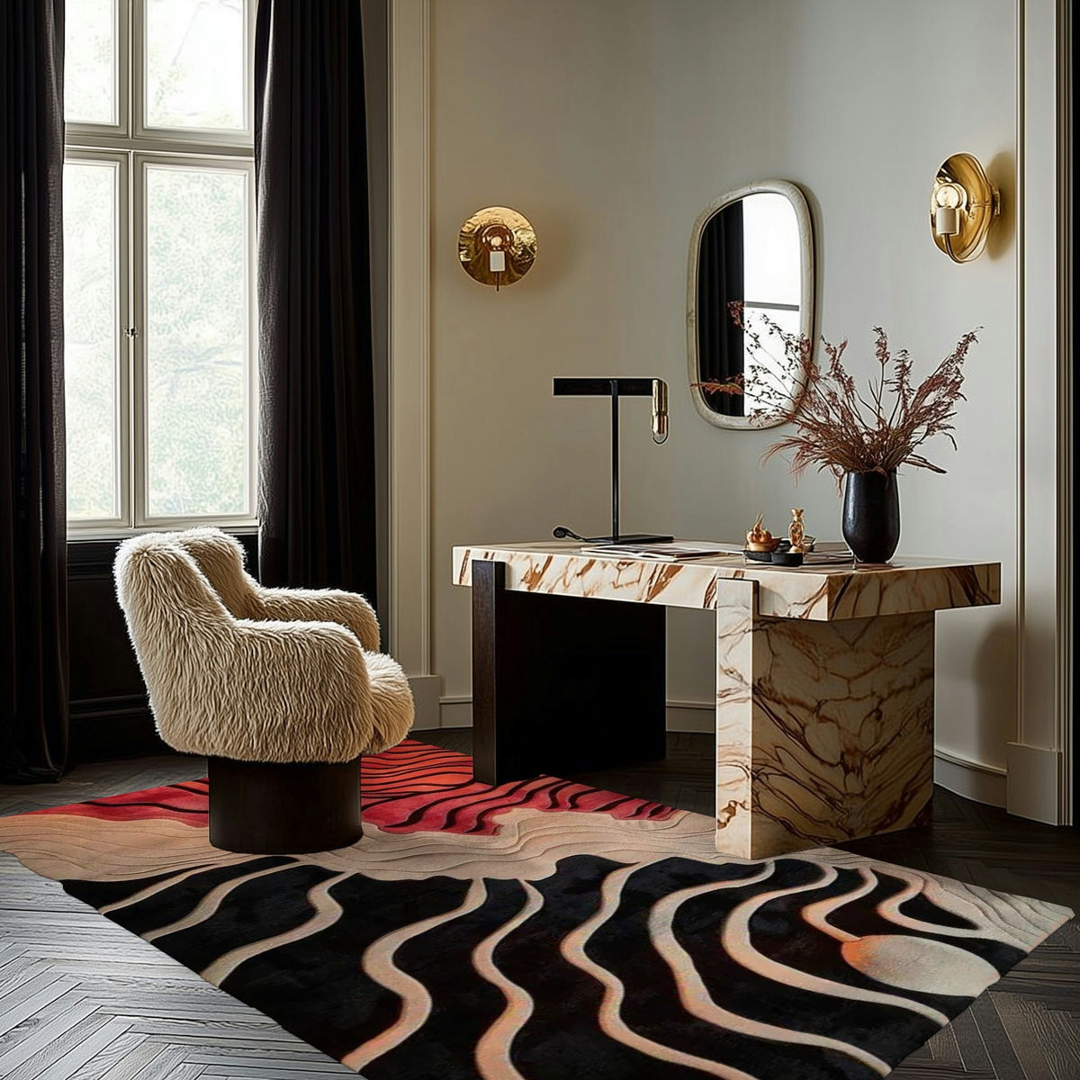 Curved Line Hand Tufted Rug 