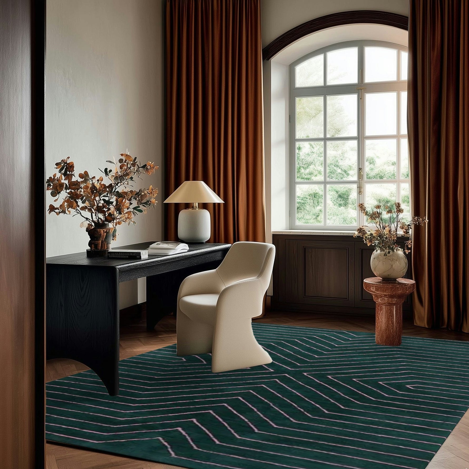 Dark Teal Geometric Hand Tufted Wool Rug