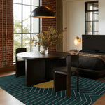 Dark Teal Gold Circle Geometric Hand Tufted Wool Rug