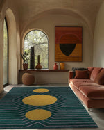 Dark Teal Golden Geometric Hand Tufted Wool Rug