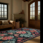 Beautiful Enchanted Garden Hand Tufted Area Rug in a cozy living room setting. The wool rug features a vibrant floral pattern with rich colors, perfect for adding warmth and style to any space. Ideal for living rooms, bedrooms, and more, this 8x10 area rug enhances your home decor with its elegant design.