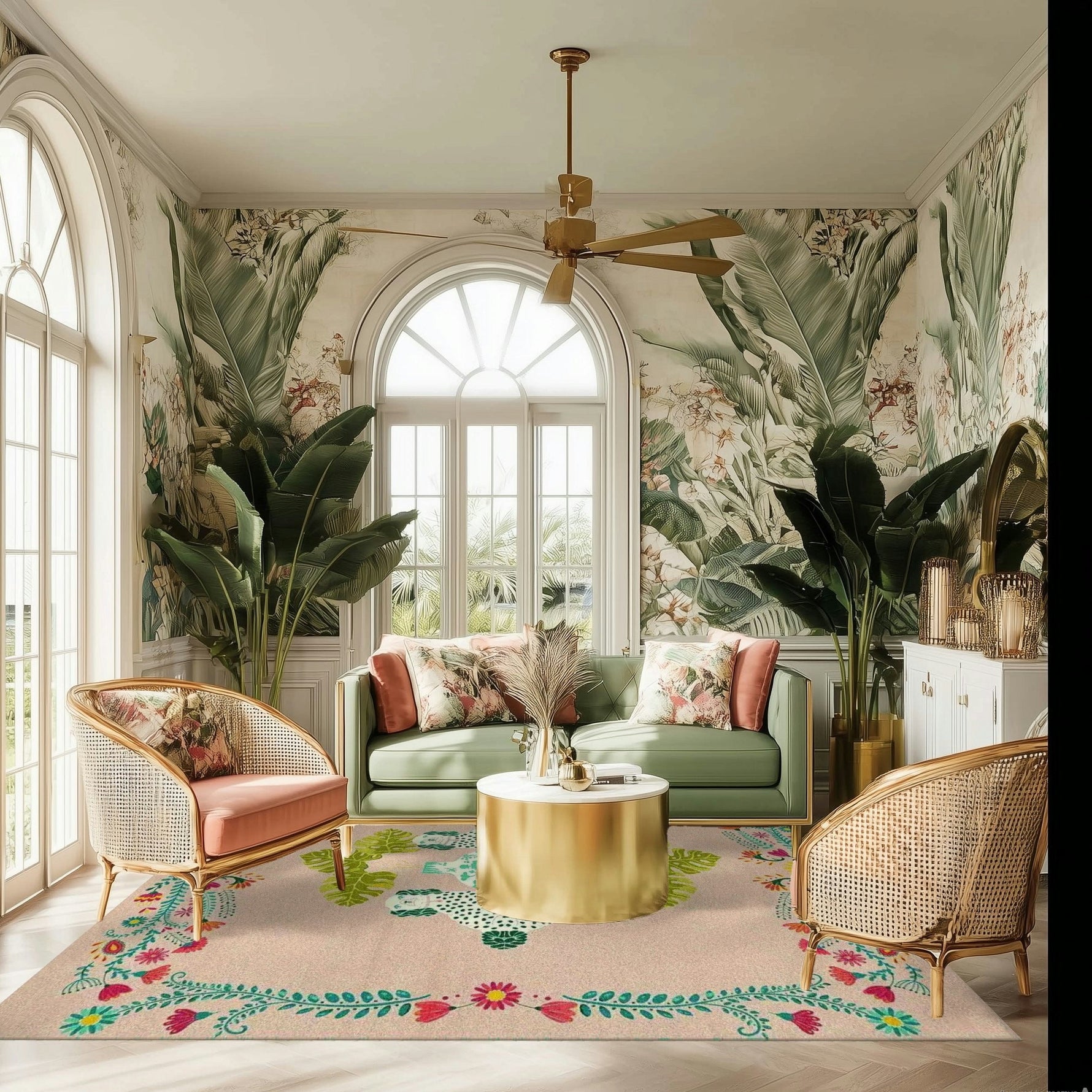 Floral Monstera Staffordshire Pastel Hand Tufted Rug