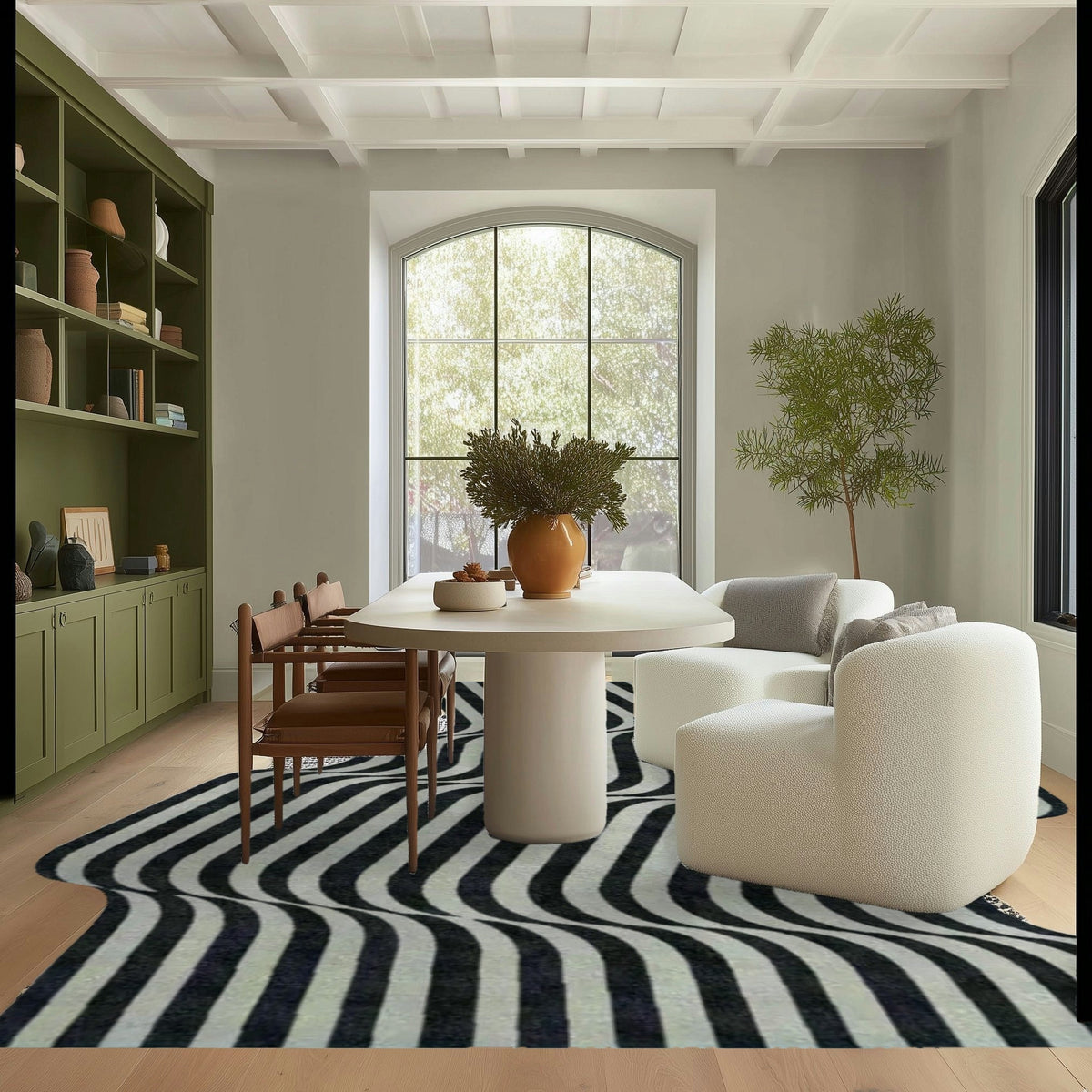 Flowing Illusion Black and Gray Hand Tufted Wool Rug