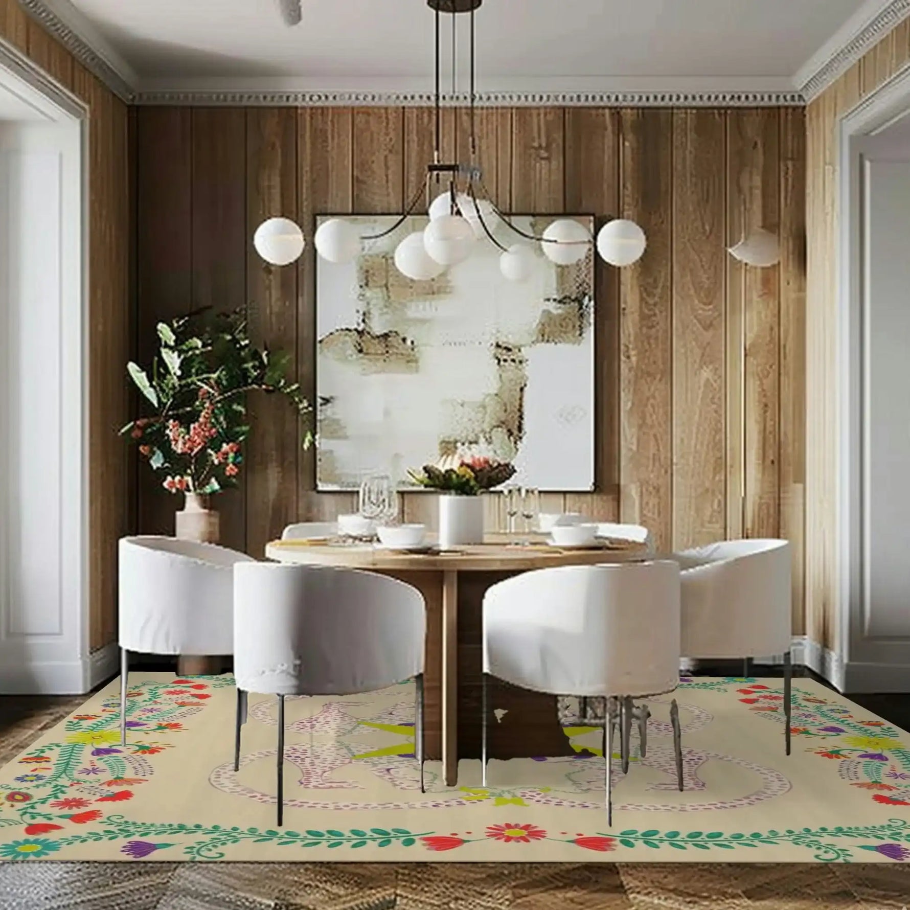 Four Monkeys in the Garden Hand Tufted Wool Rug - Sand