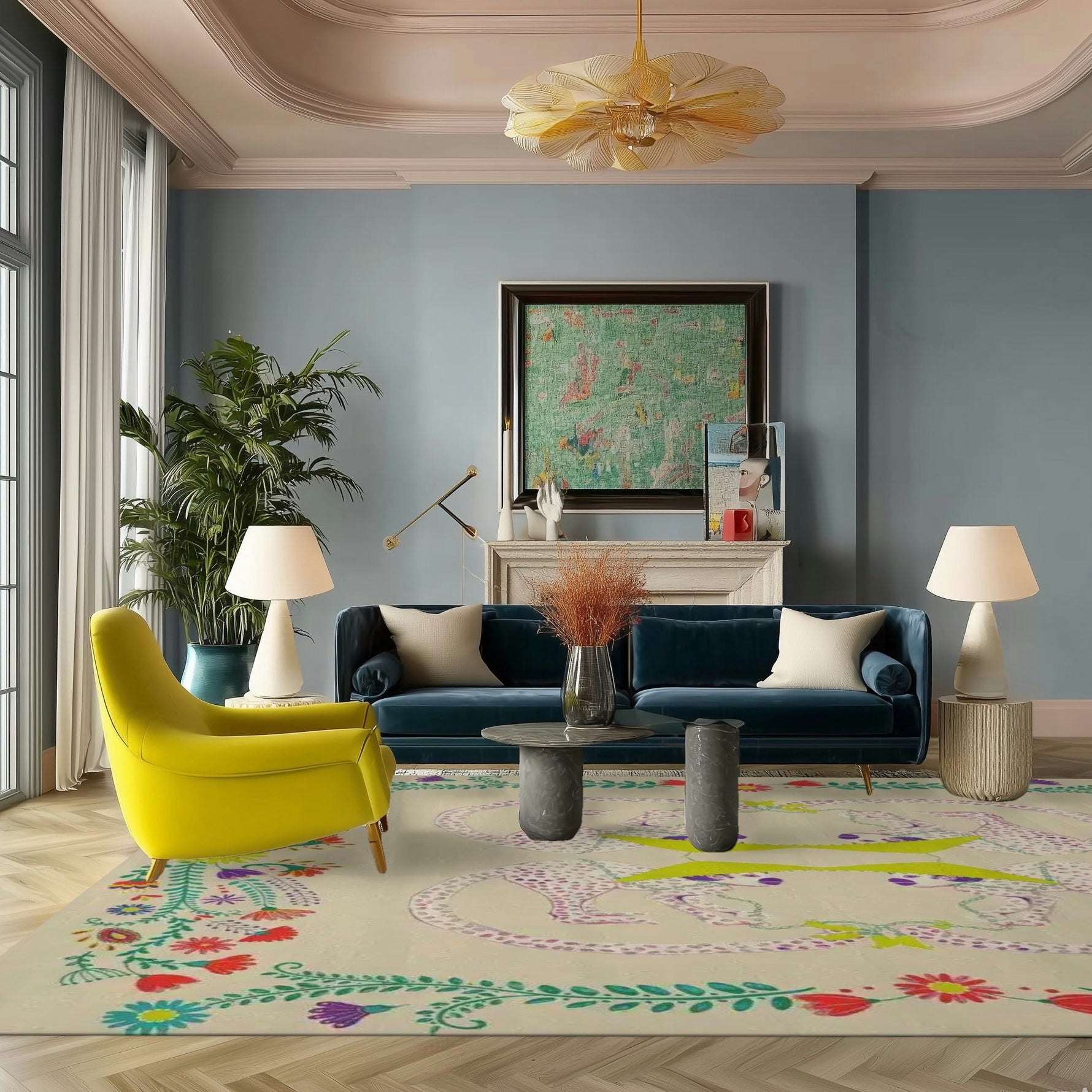 Four Evil Eyes Viscose Hand Tufted Wool Rug