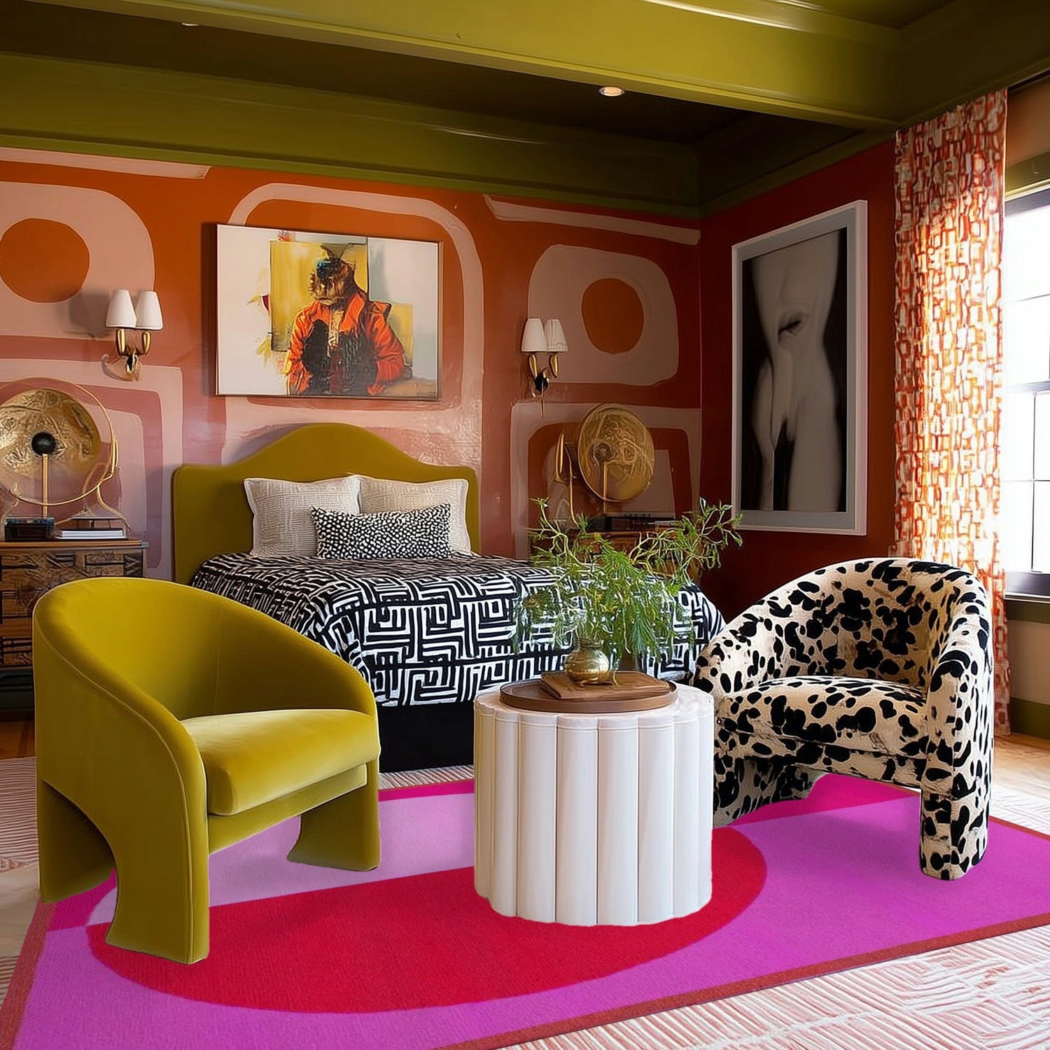 Golden Trim Minimalist Geometric Hand Tufted Rug - Pink