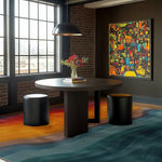 Contemporary Gradient Glide Hand Tufted Rug in a stylish living room setting. This large area rug features a vibrant gradient design, blending warm tones with cool blues, perfect for adding a modern touch to any living space. Ideal as a square area rug for living rooms, it complements the dark wood table and modern decor, showcasing its versatility as a wool rug.