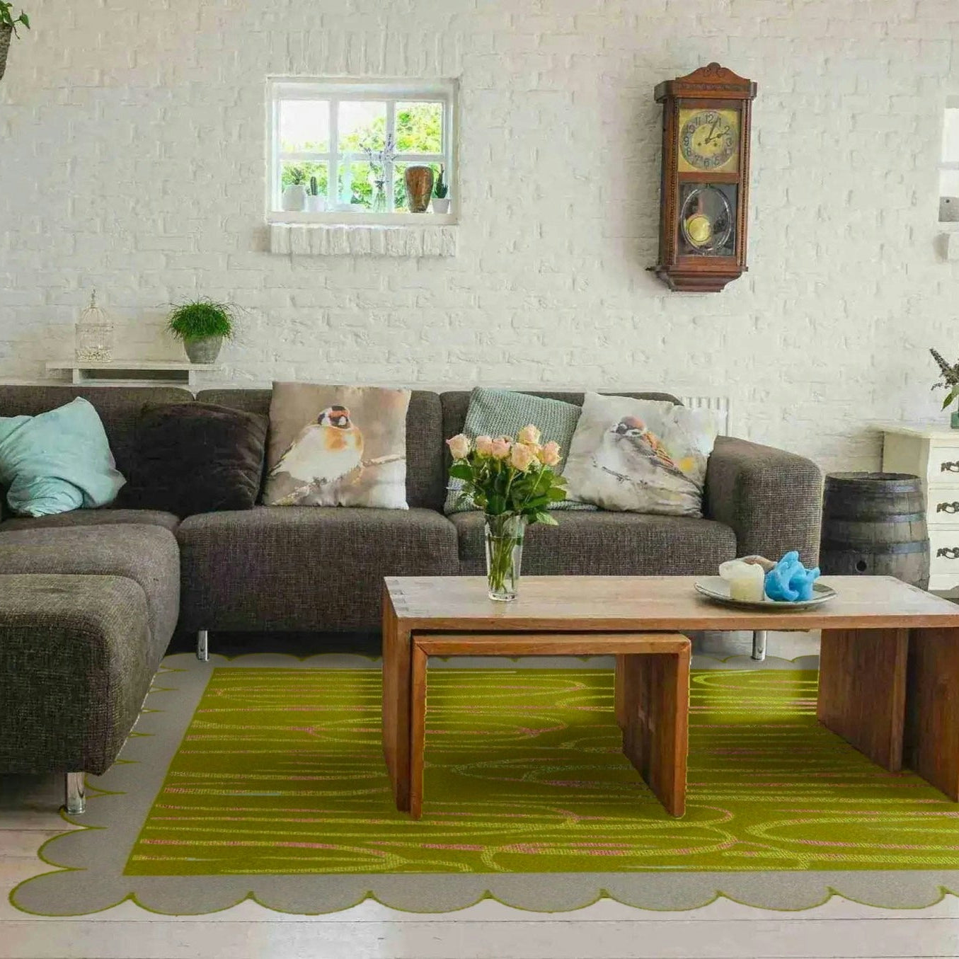 Gray Scalloped Contemporary Art Hand Tufted Rug