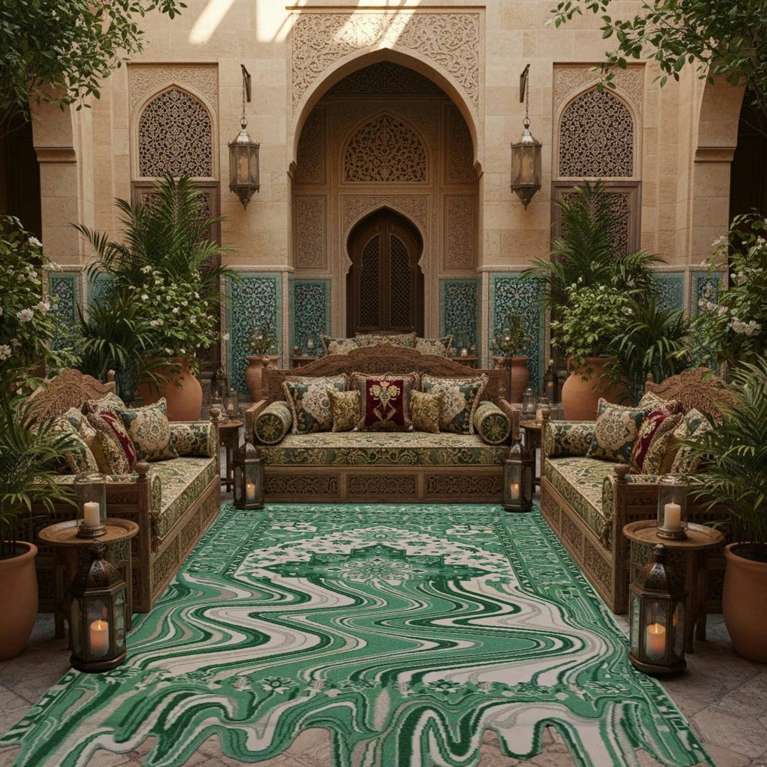 Green Melting Traditional Persian Hand Tufted Wool Rug