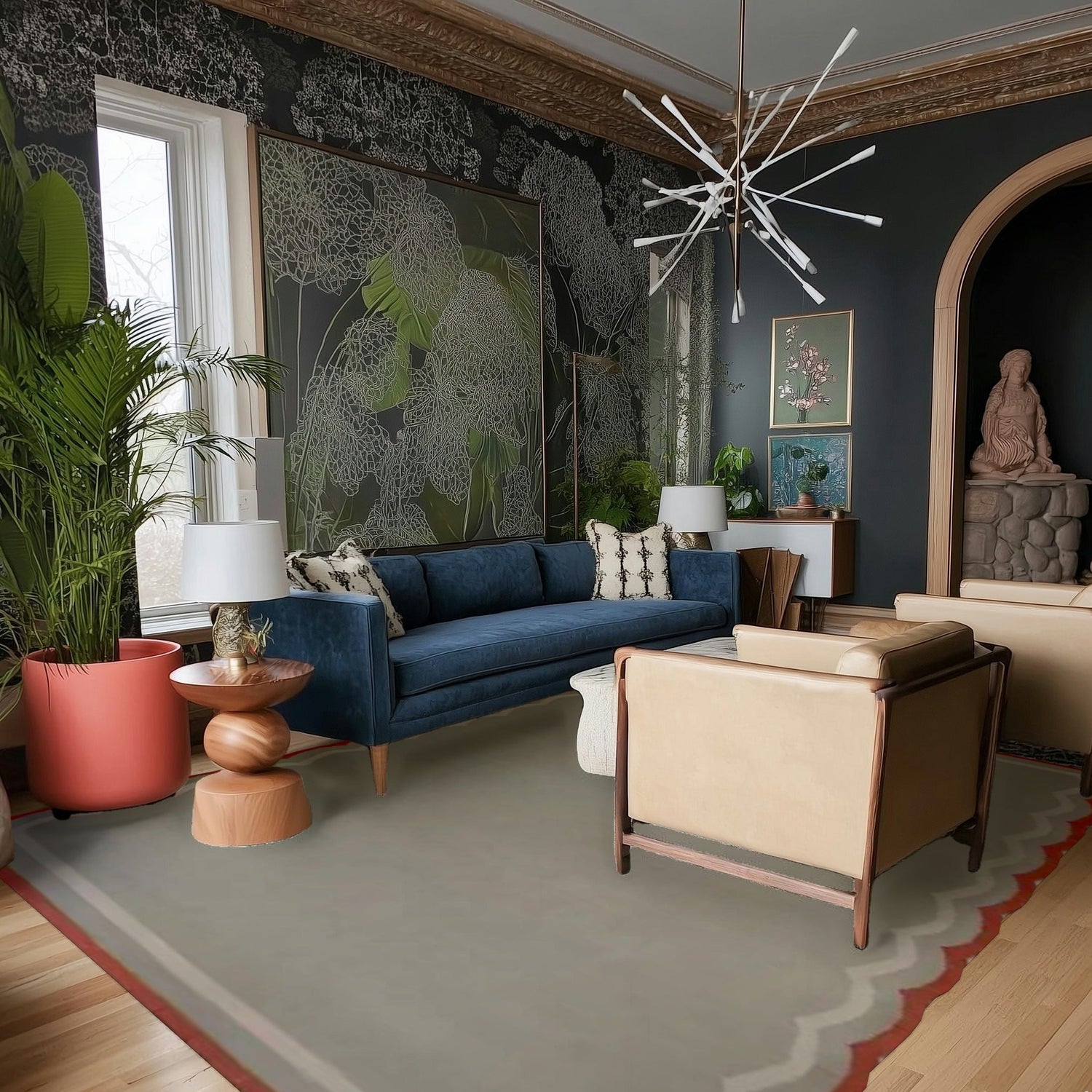 Red and Gray Scallop Cotton Rug