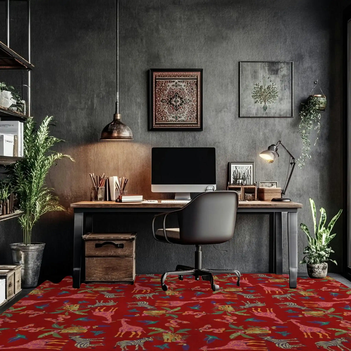 Summer Tropical Safari Hand-Tufted Rug - Red