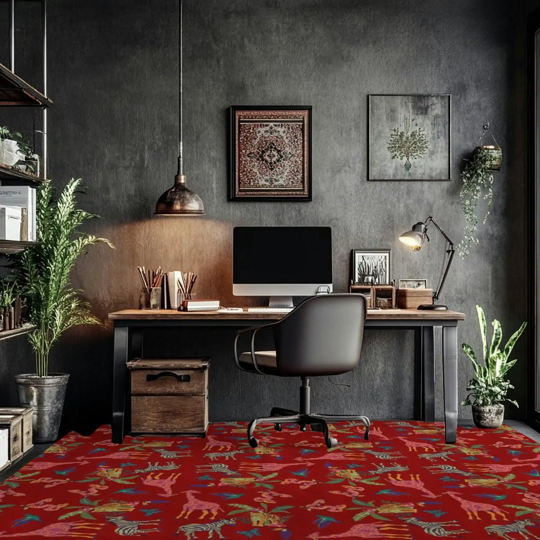 Summer Tropical Safari Hand-Tufted Rug - Red