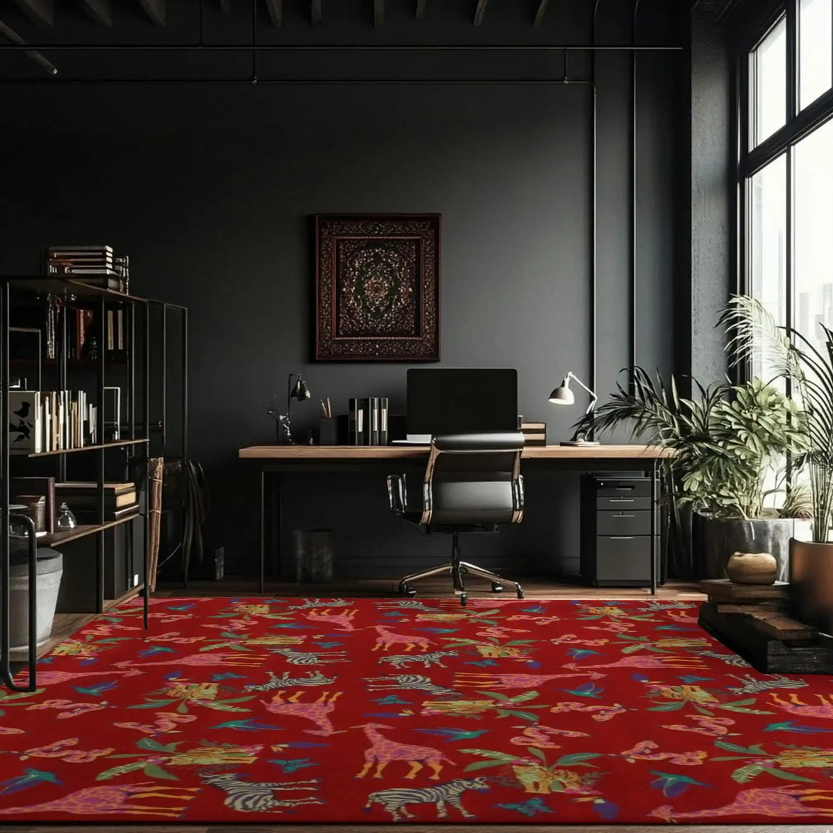 Summer Tropical Safari Hand-Tufted Rug - Red
