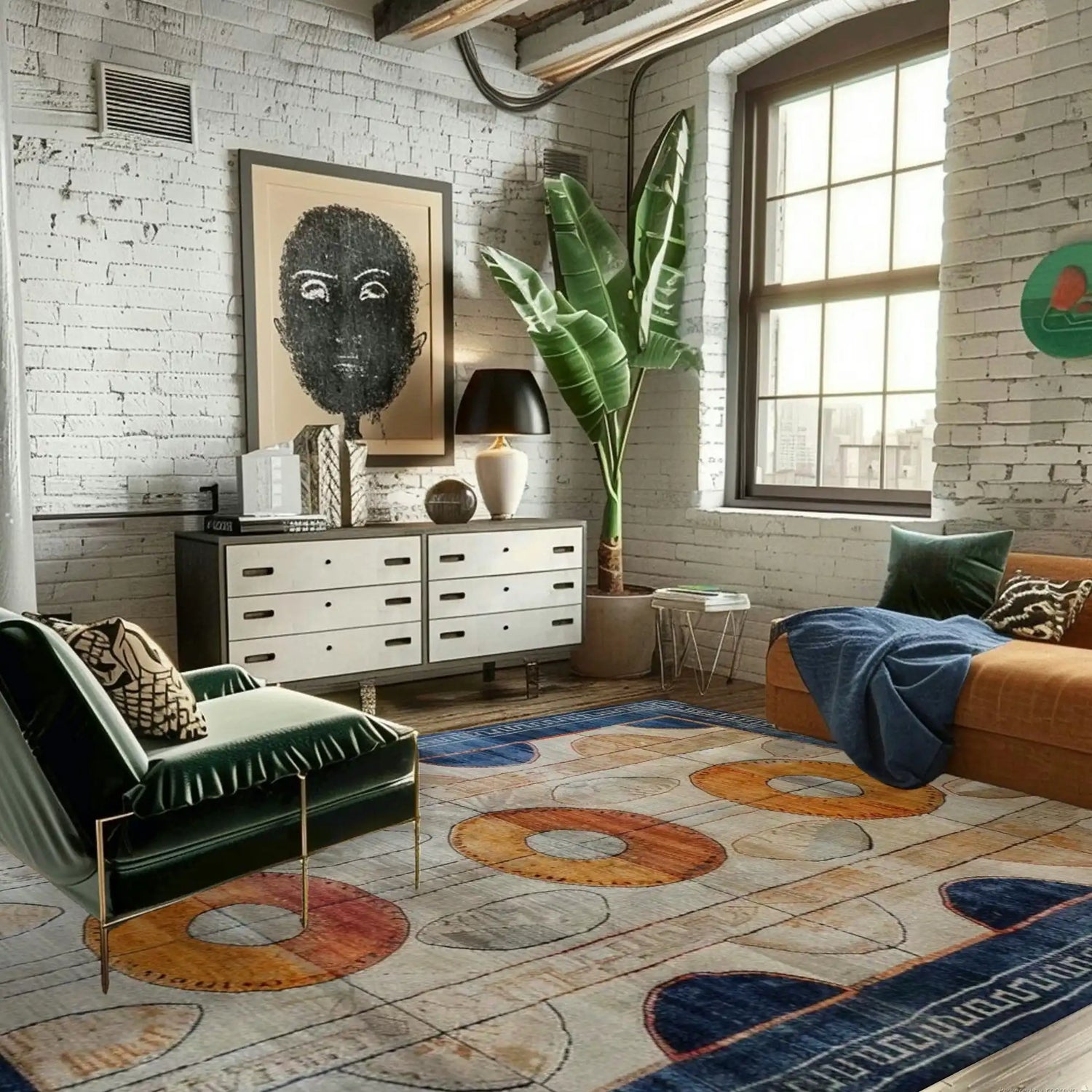 Sunburst Rings Hand Tufted Wool Rug