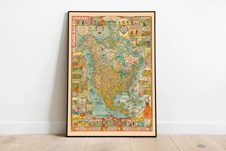 Historical Map of North America| Framed Wall Print