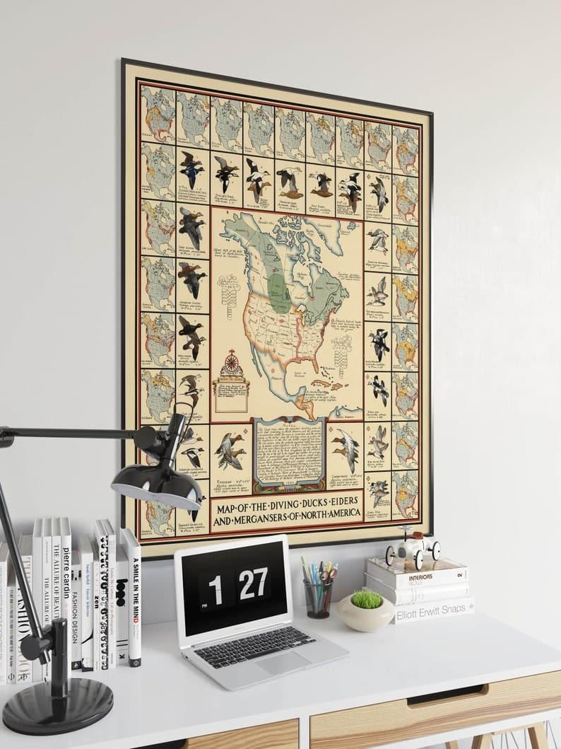 Map Of the Diving Ducks Eiders and Mergansers of North America 1937| Wall Art Print Map Of the Diving Ducks Eiders and Mergansers of North America 1937| Wall Art Print Map Of the Diving Ducks Eiders and Mergansers of North America 1937| Wall Art Print 