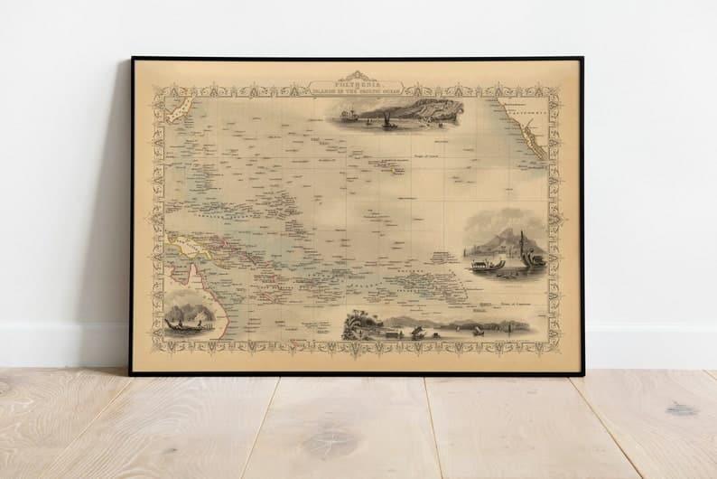 Map Poster of Polynesia 1851| Polynesia Wall Map Print 