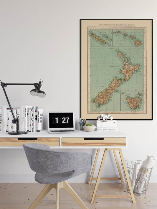 Map Print of New Zealand, Hawaii, Tasmania and New Caledonia 
