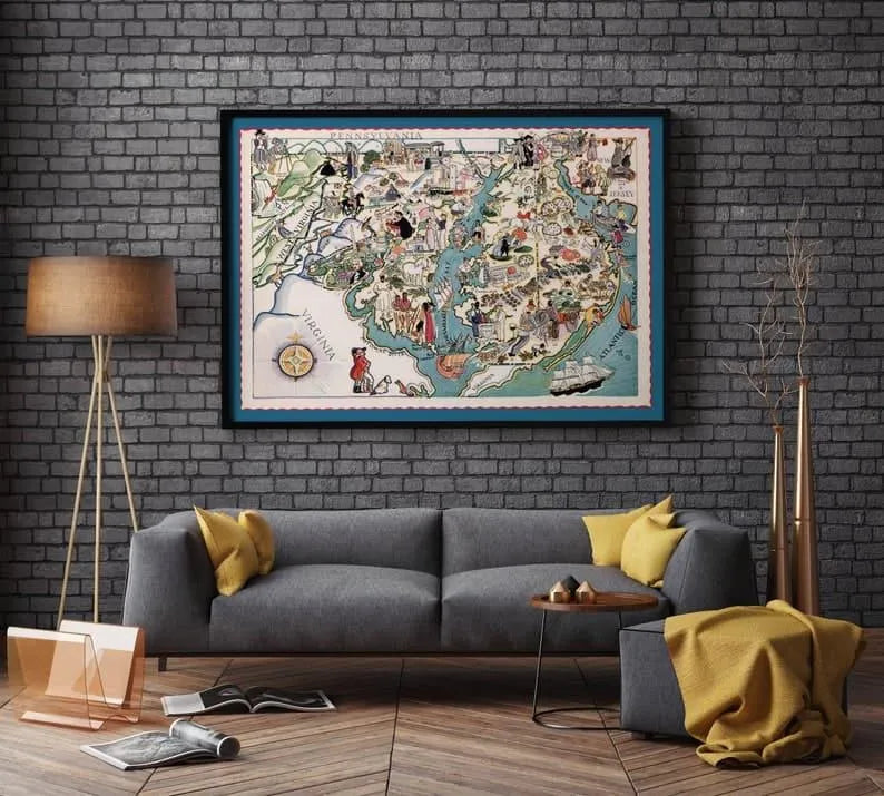 Map Print of The District of Columbia, Maryland and Delaware Wall Art