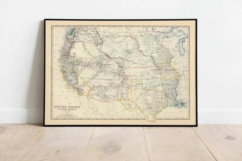 Composite Map of Unites States Western States 1861| Map Wall Decor