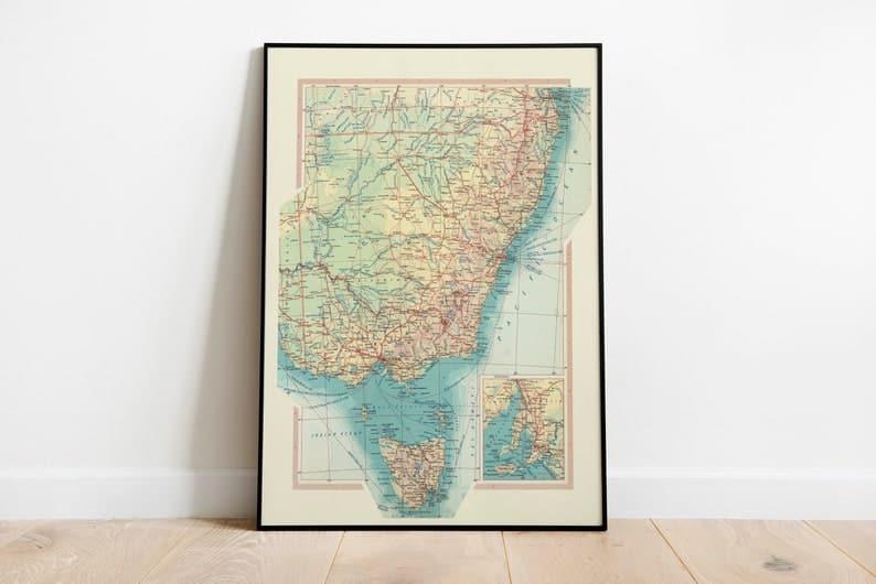 Map of Australia South East| Map Wall Decor 