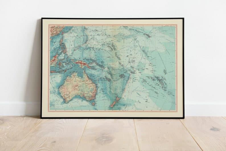 Map of Australia and Oceania| Map Wall Decor 