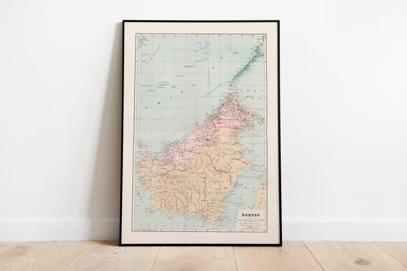 Map of Borneo 1904| Old Map Wall Decor| Vintage Map of Borneo 1904| Old Map Wall Decor| Vintage 