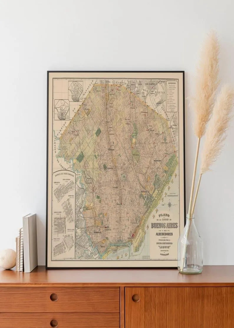 Map of Buenos Aires 1939| Old Map Wall Decor