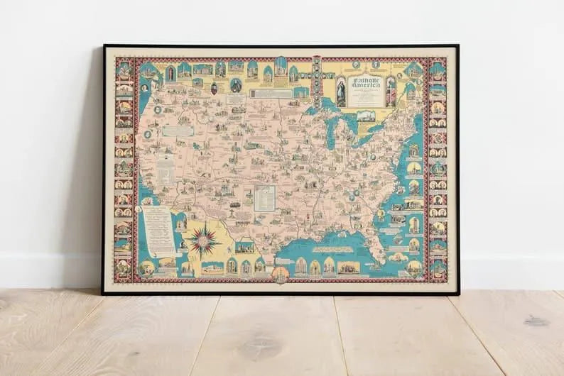 Map of Catholic America| Religious Print Wall Art