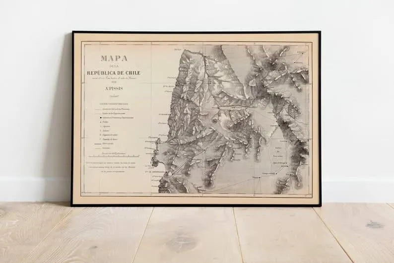 Map of Chile 1884| Old Map Wall Decor