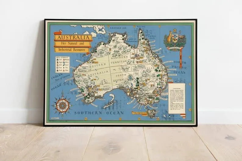 Vintage Map Australia Wall Print