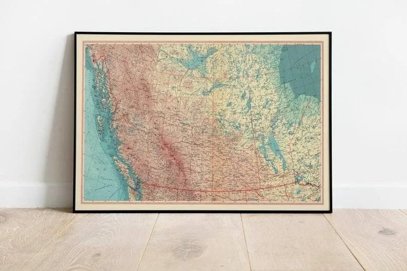 Geographical Map of Canada, British Columbia and Prairie Provinces Map Wall Decor| Map Wall Print