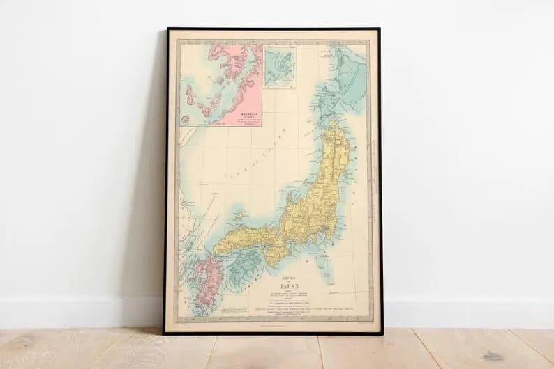 Map of Empire of Japan 1872| Old Map Wall Decor